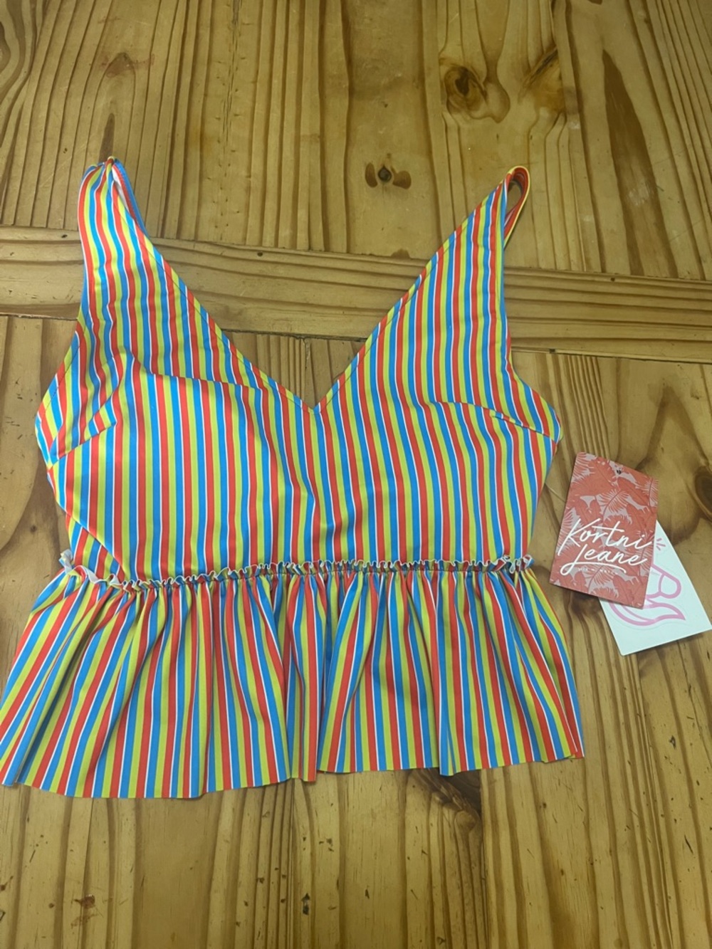 Kortni Jeane Multicolor Rainbow Stripe Peplum Top
